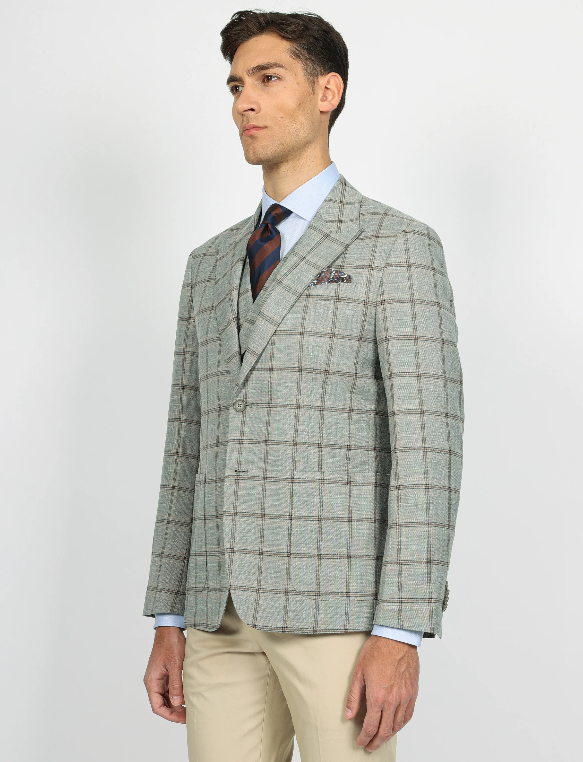 Giacca fantasia check con rever a lancia - Image 3