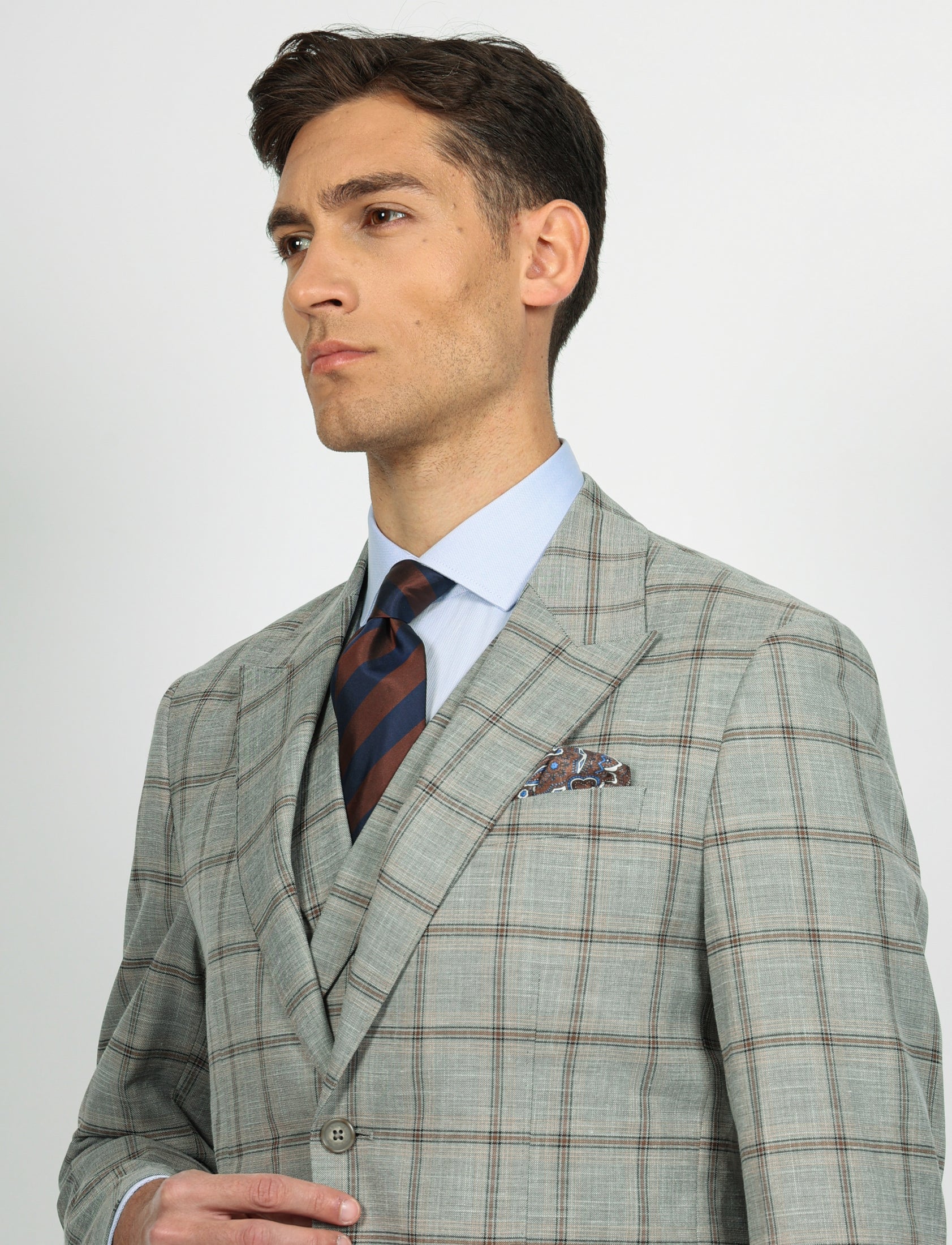 Giacca fantasia check con rever a lancia - Image 4