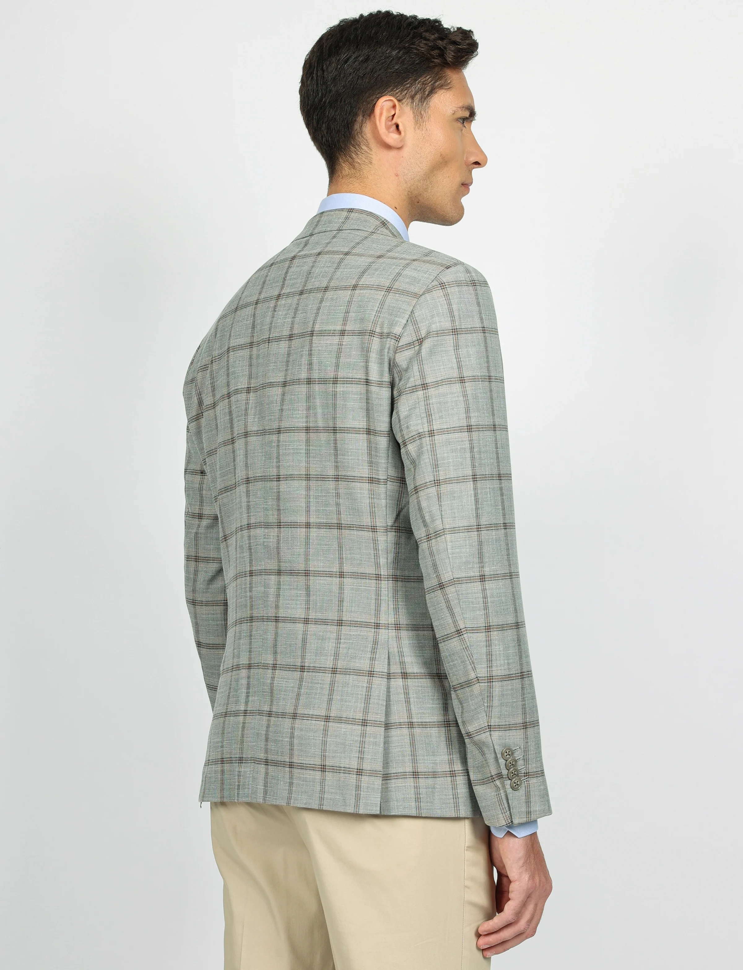 Giacca fantasia check con rever a lancia - Image 6