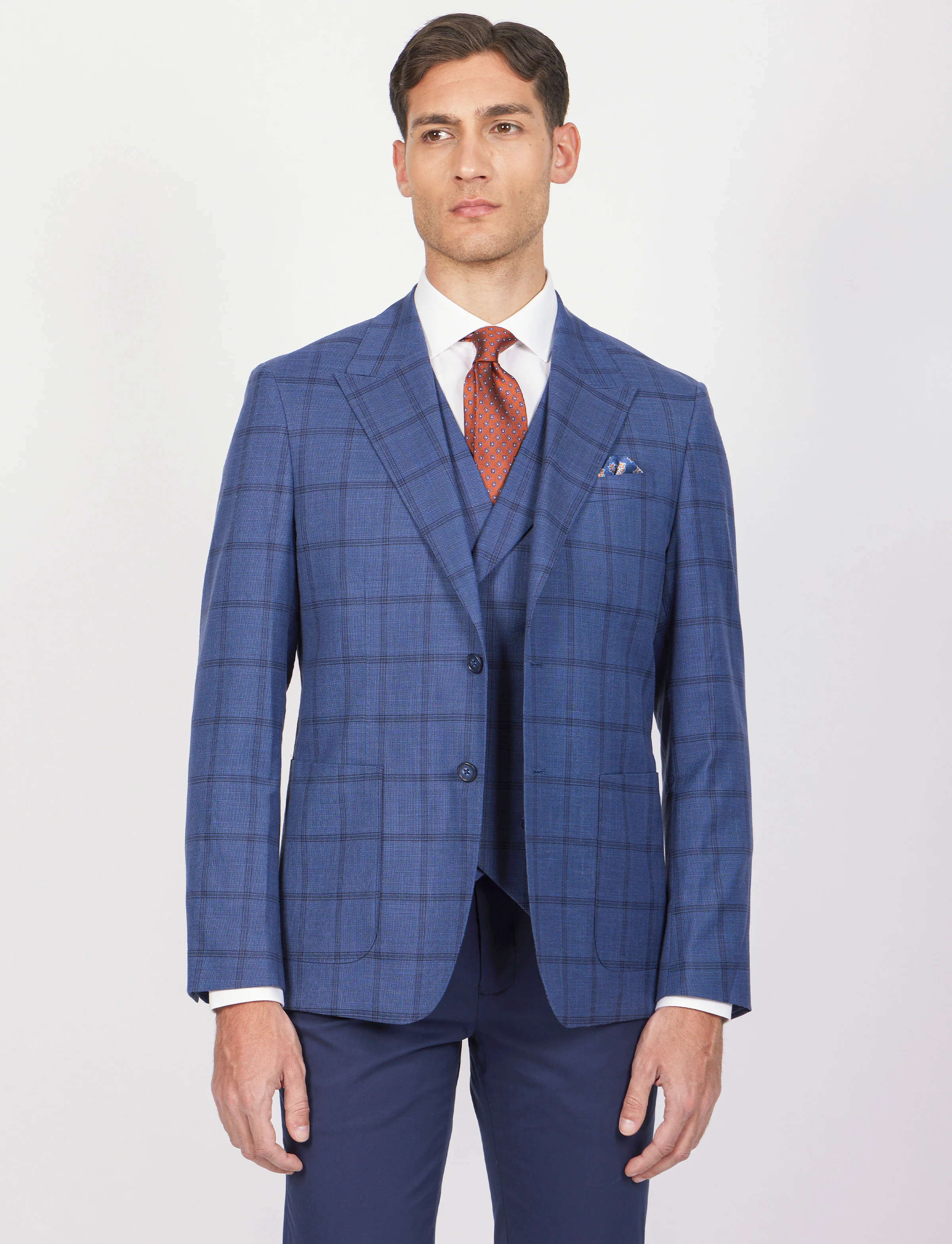 Giacca fantasia check con rever a lancia - Image 7