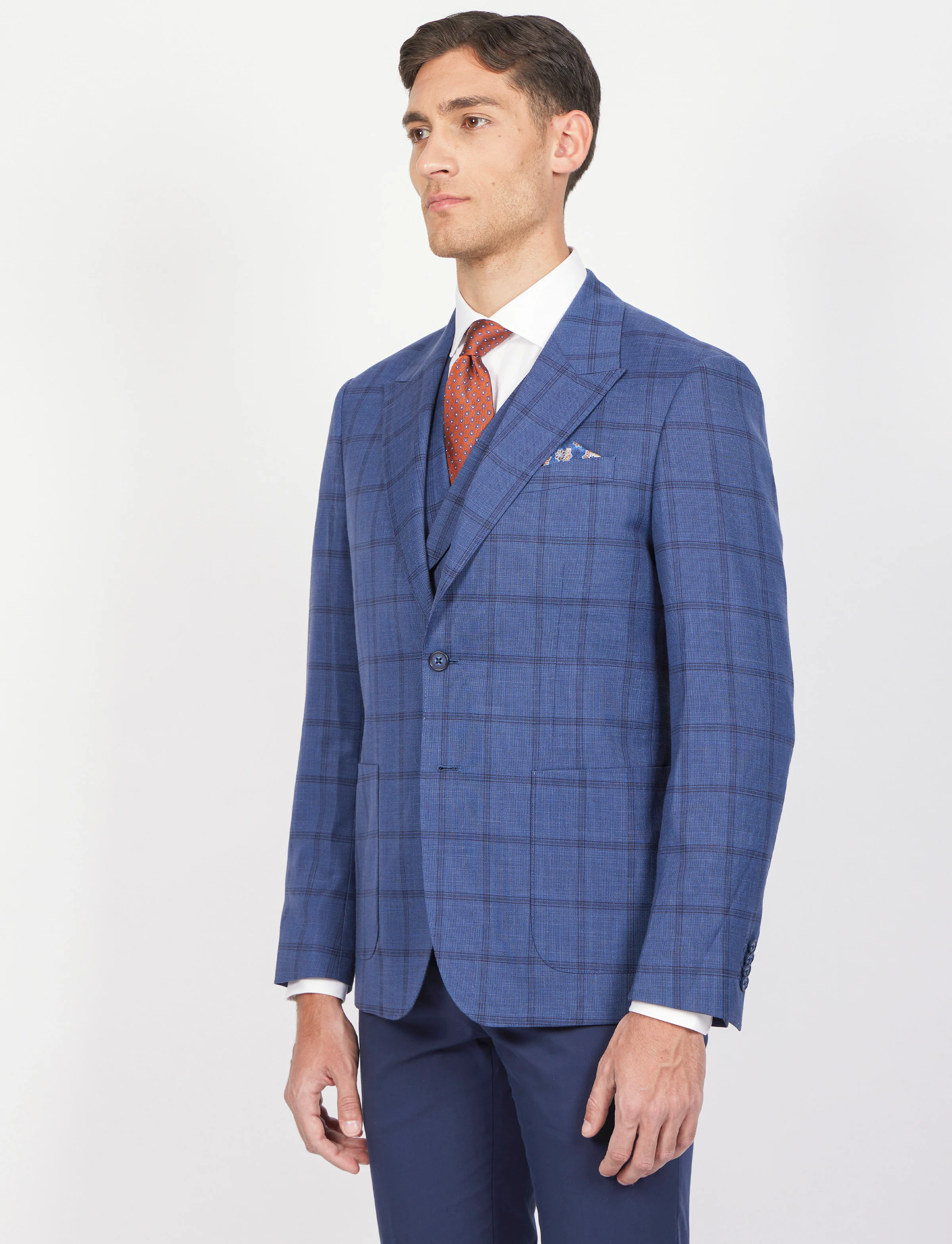 Giacca fantasia check con rever a lancia - Image 8