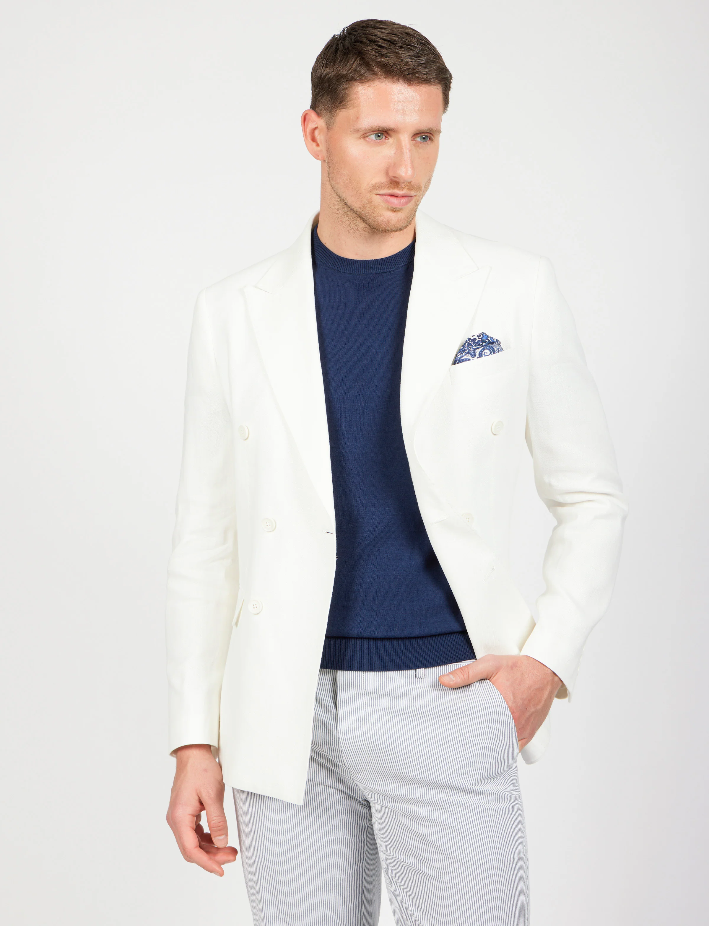 Giacca doppiopetto in cotone e lino - Image 3